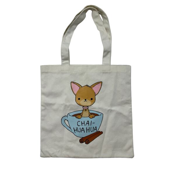 Chai-huahua Cute Tote Bag Chihuahua Chai Tea Funny Screen Print - Picture 1 of 6